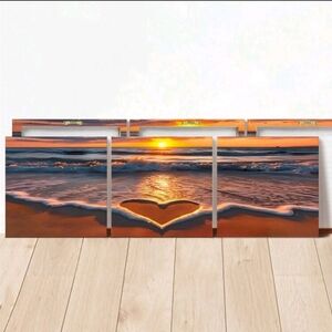 Sunset Beach Heart Canvas Wall Art- 3 Pieces 30×30
